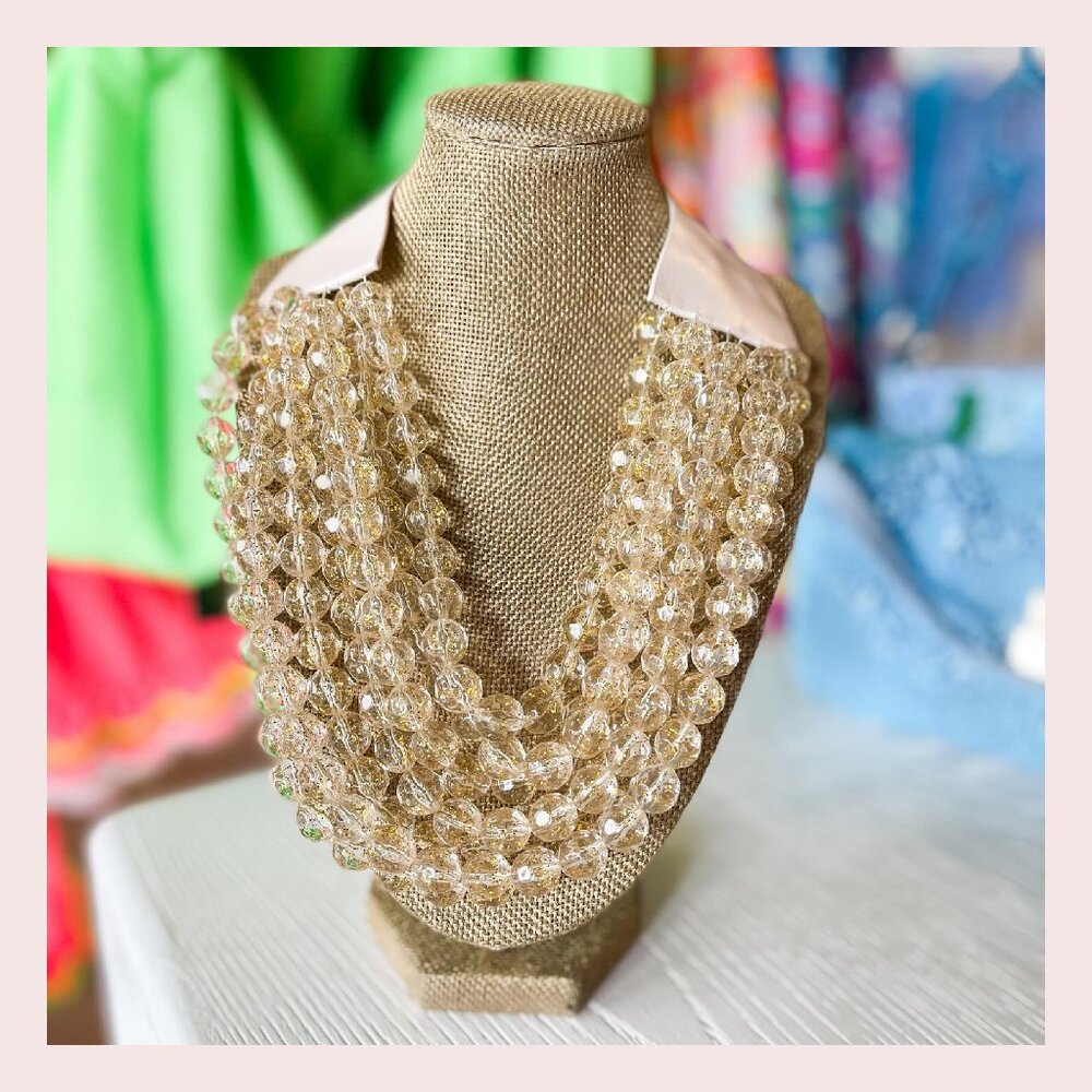 NEW Stunning Faceted Beaded 7-Strand Bib Statement Necklace in Crystal Ball